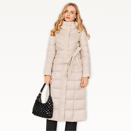 Glossy Belted Maxi Puffer Coat