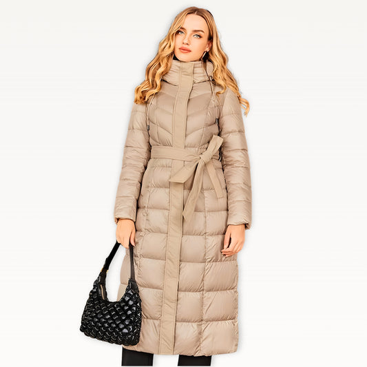 Glossy Belted Maxi Puffer Coat