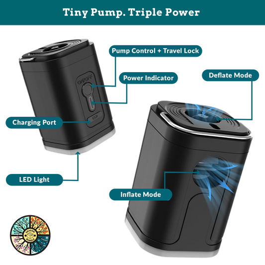 AerPack™ 3-in-1 Mini Electric Air Pump with LED Light & Vacuum Deflator