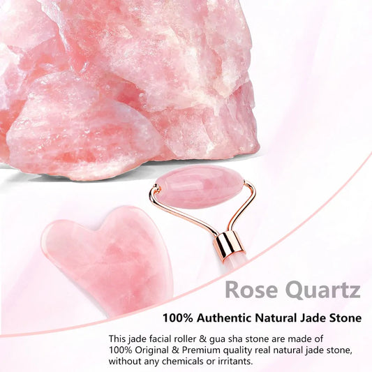 Natural Rose Quartz Jade Roller Set – Revitalize Your Skin and Enhance Your Natural Beauty