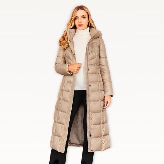 Glossy Belted Maxi Puffer Coat