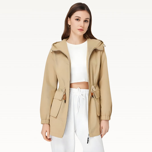 Camel Hooded Outdoor Trench Windbreaker
