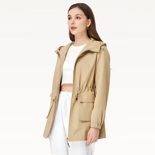 Camel Hooded Outdoor Trench Windbreaker
